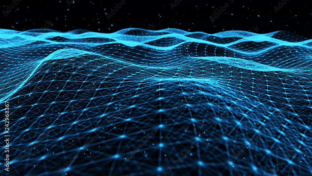 Poster Abstract polygonal space. Network connection structure. Digital data visualization. Big data digital background. 3d rendering.
