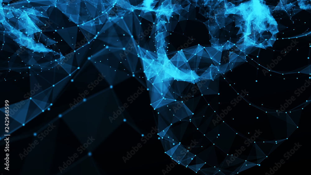 Poster abstract polygonal space. network connection structure. digital data visualization. big data digital