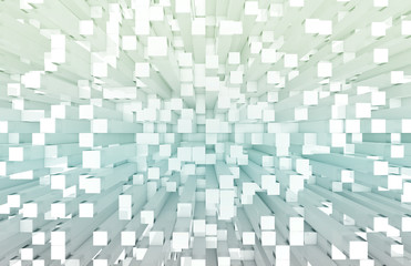 Glowing white and blue squares background pattern 3D rendering