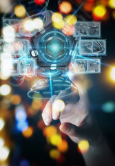 Businesswoman using futuristic drone security camera 3D rendering