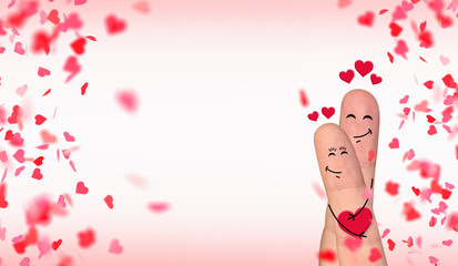 Happy finger couple in love celebrating Valentine’s day