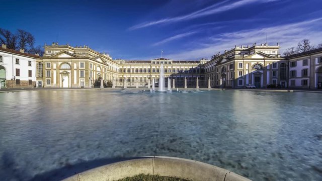 Timelapse of fountain and sky with clouds at villa reale monza