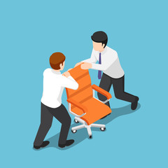 Isometric two business people fighting over for ceo chair