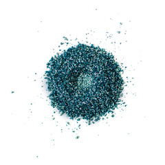 Color pigment powder close up, glitter eyeshadow or powder mica pigment on a white background