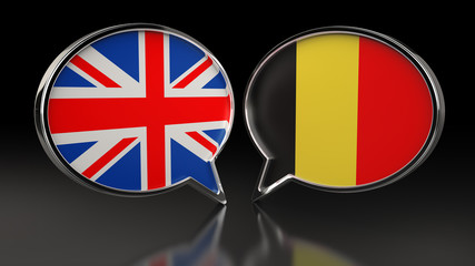 United Kingdom and Belgium flags with Speech Bubbles. 3D illustration
