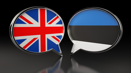 United Kingdom and Estonia flags with Speech Bubbles. 3D illustration