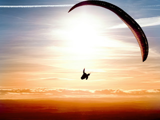 paragliding at beautiful sunset
