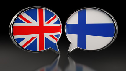 United Kingdom and Finland flags with Speech Bubbles. 3D illustration