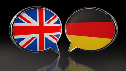 United Kingdom and Germany flags with Speech Bubbles. 3D illustration