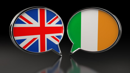 United Kingdom and Ireland flags with Speech Bubbles. 3D illustration