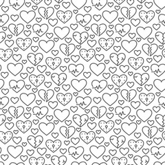 Black heart seamless pattern on a white background