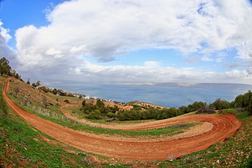 landscape with mountains,lake and blue sky