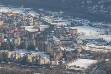 City landscape during winter with snow