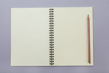 Notepad or notebook with pencil on gray background. Concept for education, business photo