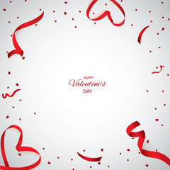 Christmas, Valentine s Day red confetti with ribbon on a white background. Falling shiny confetti glitters. Holiday Party Design Elements
