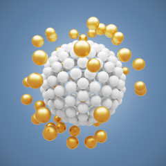 Abstract white and gold particles molecular structure