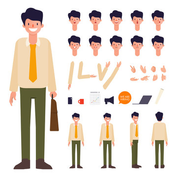 Businessman character creation design. Animated character office man employee.