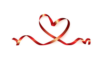Red heart ribbon isolated on white background, vector graphic and illustration