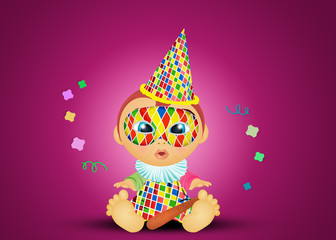 illustration of baby harlequin Carnival festival