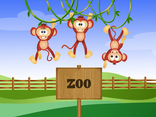 Illustration of monkeys in the zoo © adrenalinapura