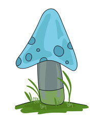Blue mushroom. Minimalistic simple isolated icon. Magic cartoon mushroom.