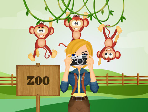 Illustration of girl in the zoo