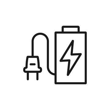 recommend clip art: Battery with plug icon in modern line style. High quality gray outline pictogram for web site design and mobile apps. Vector illustration on a white background.