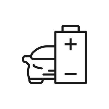 recommend clip art: Battery with car icon in modern line style. High quality gray outline pictogram for web site design and mobile apps. Vector illustration on a white background.