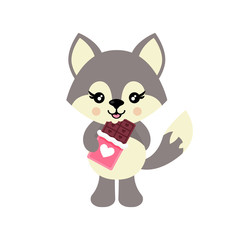 cartoon cute wolf vector and lovely chocolate