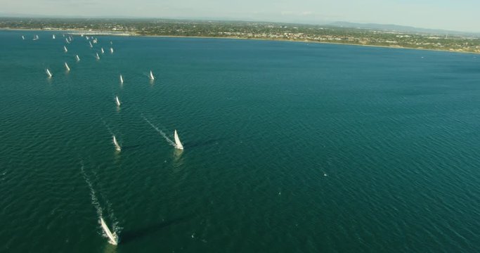 Aerial view yacht race Port Phillip Bay Melbourne