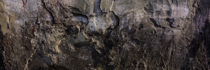 old cement plaster with traces of destruction. Web banner.