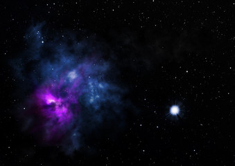 Star field in space and a nebulae. 3D rendering