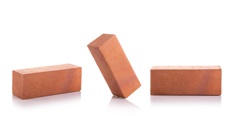 New red terracotta brick for build the wall isolated on white