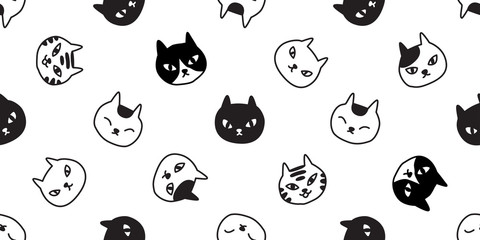 cat Seamless pattern vector kitten calico breed paw halloween cartoon scarf isolated tile background repeat wallpaper illustration doodle
