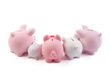Group of piggy banks on white background with clipping path 