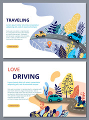 Set of web page design templates for travelling, journey, trip, car tour, roads and auto. Street Map with navigation icons. Navigation concept. Vector illustration