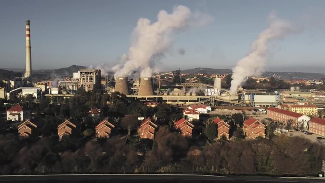 Chemical plant and residential area in Torrelavega Cantabria Spain