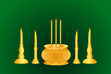 incense candle base thai india chinese gold color vector illustration eps10