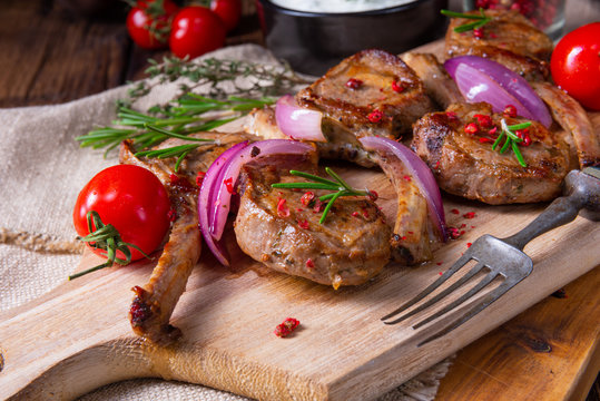 Tasty Lamb chops with mint and rosemary