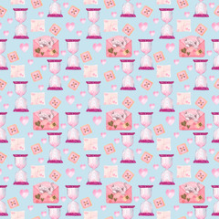 pattern with letter, hourglass, square button