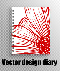 Vector design mock-up of a stylish notebook, diary, notebooks on a spring - a beautiful flower print notebook cover