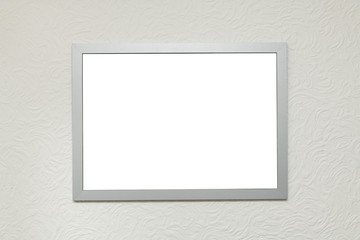 Home interior empty poster frame mock up isolated on a textured white background