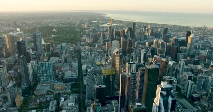 Aerial view offices and skyscrapers of Melbourne CBD