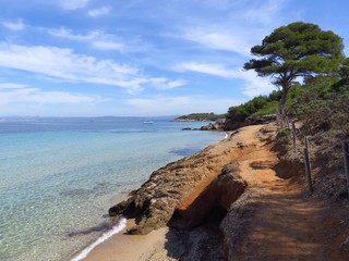 Fototapeta na wymiar Île de Porquerolles, panorama sur la côte et la mer Méditerranée (France)