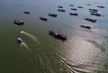 Obraz premium Hongze lake fishing port, jiangsu province, China