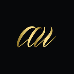 Obraz premium Minimal Luxury Cursive Letter AU Initial Based Golden and Black color Logo Design | Letter AU Monogram
