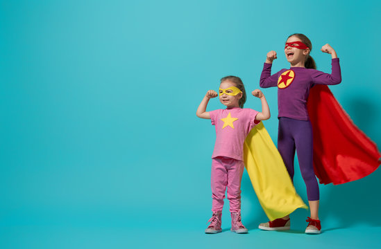 children playing superhero