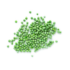 Frozen peas isolated over white, top view