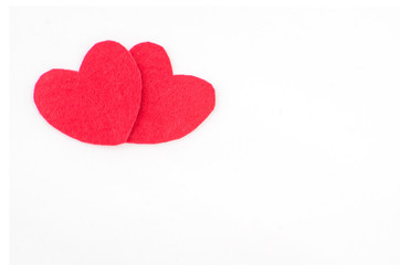 Hand made textile red heart. Isolated on white background