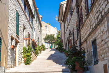 Numana Sirolo Ancona Mount Conero Marche region Italy - The stairway of old town Numana, beautiful...